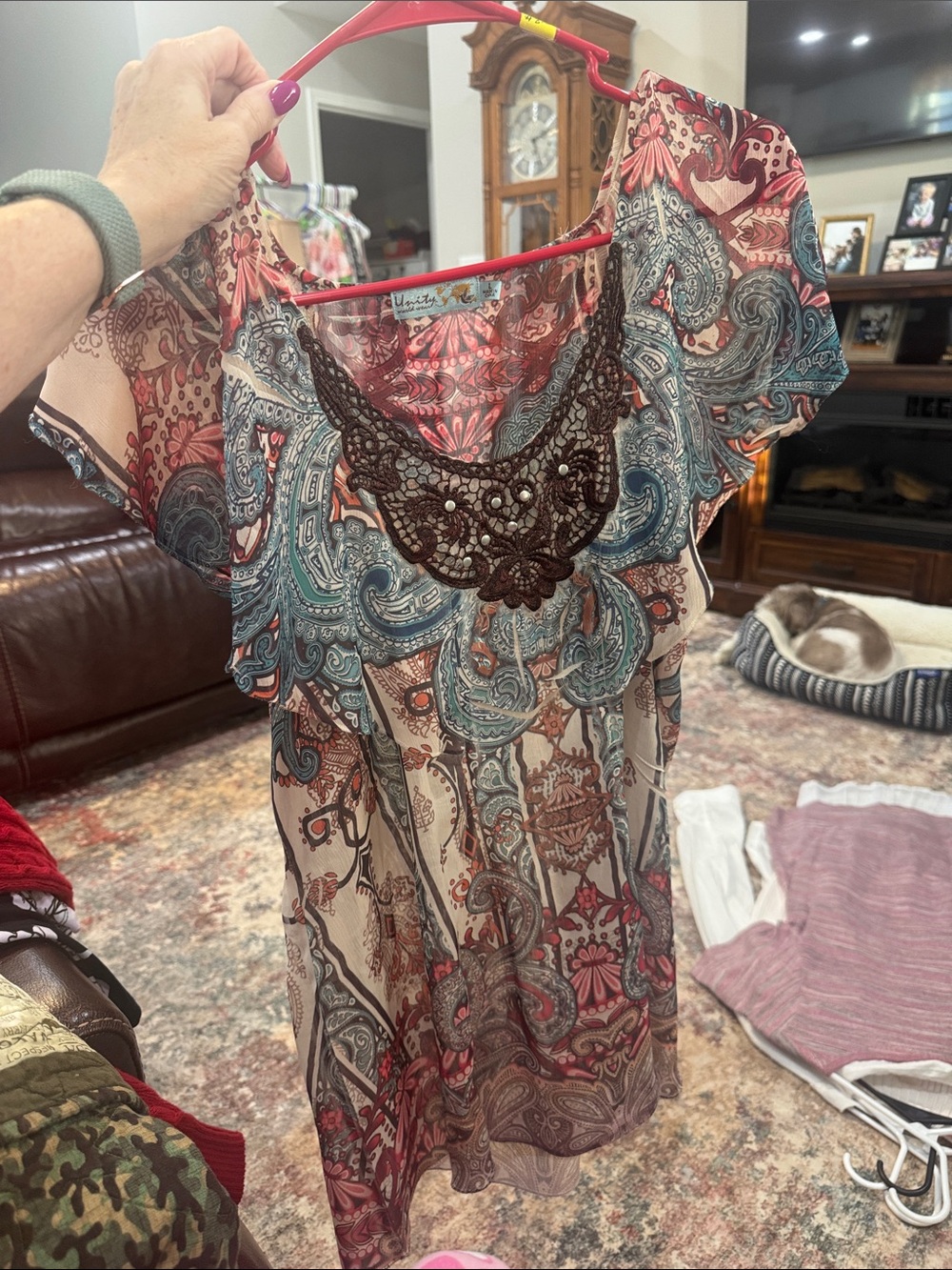 Unity World Wear Multi-Print Paisley Tunic with Crochet Yoke